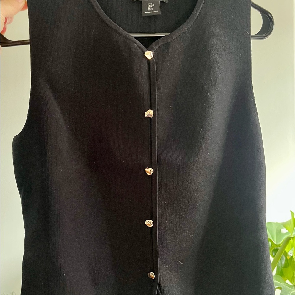 Rachel Zoe Black Sleeveless Tank with Gold Accents